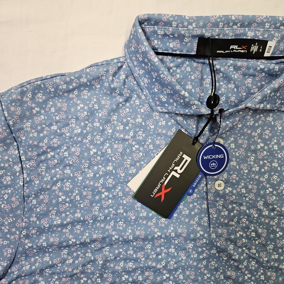 RLX Ralph Lauren Performance Golf Polo Shirt Blue Floral Men's Size Large